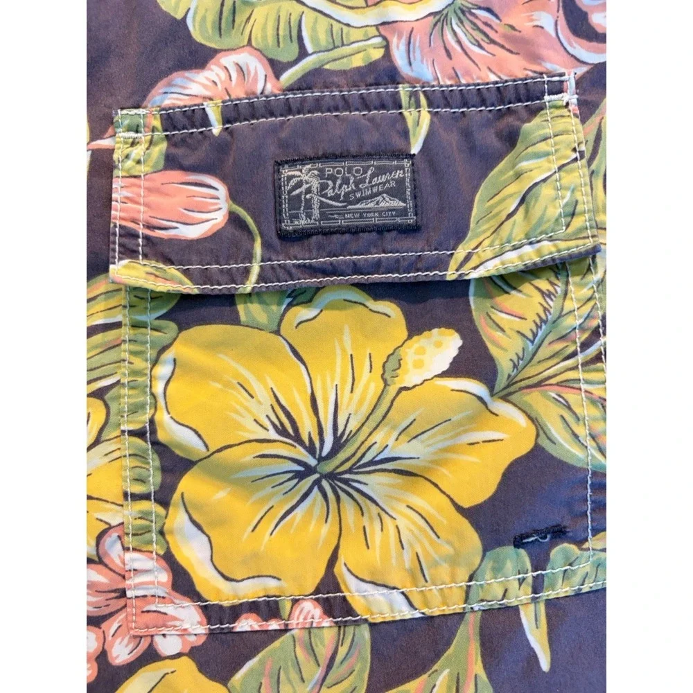 Men's Vtg Polo Ralph Lauren Cotton Blend Floral Purple  Swim Trunks Sz Large